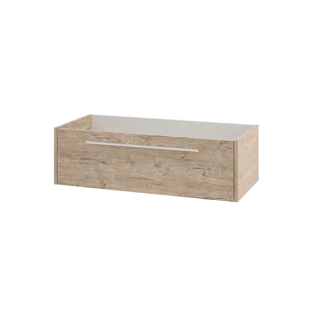 Mobile bagno sospeso 100cm rovere naturale un cassetto soft-close con lavabo e specchio | Aoki