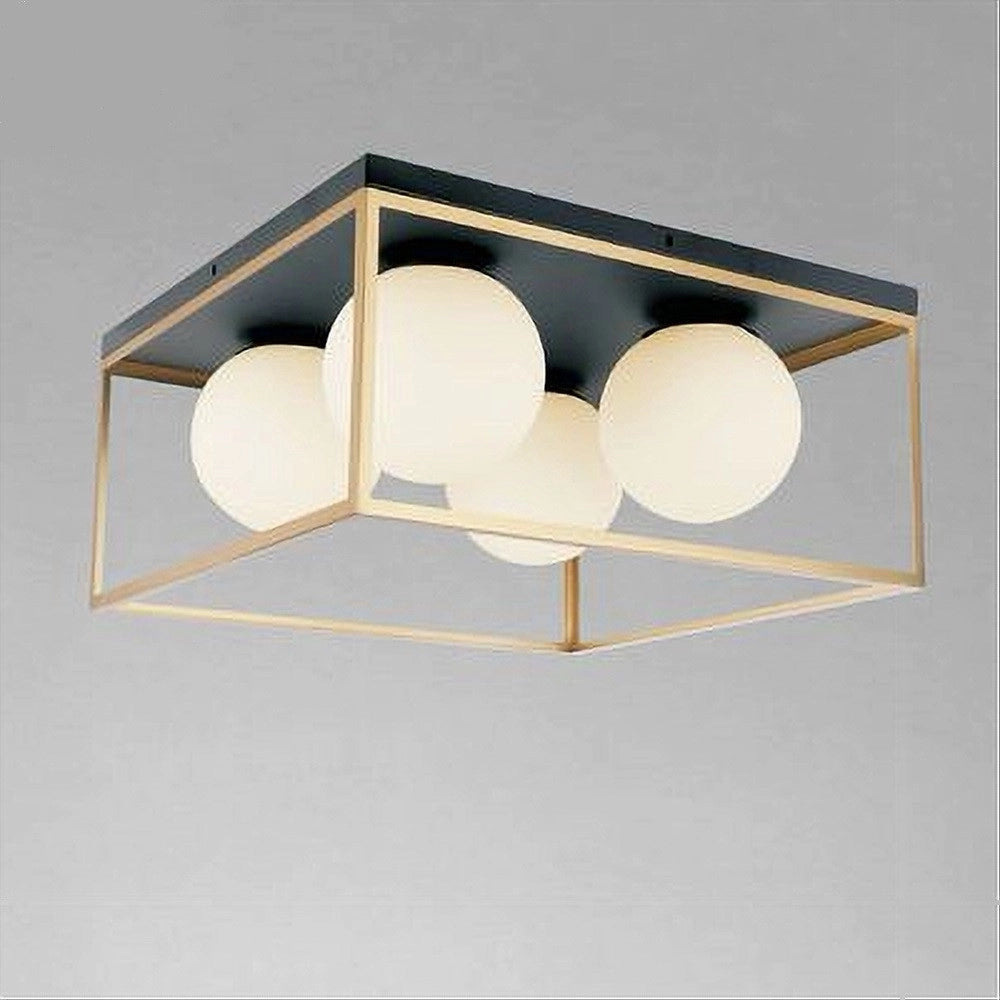 Trade Shop - Lampadario Moderno Nero Oro A Soffitto Plafoniera Quadrata E27 Nordico 4 Sfere 32699 -