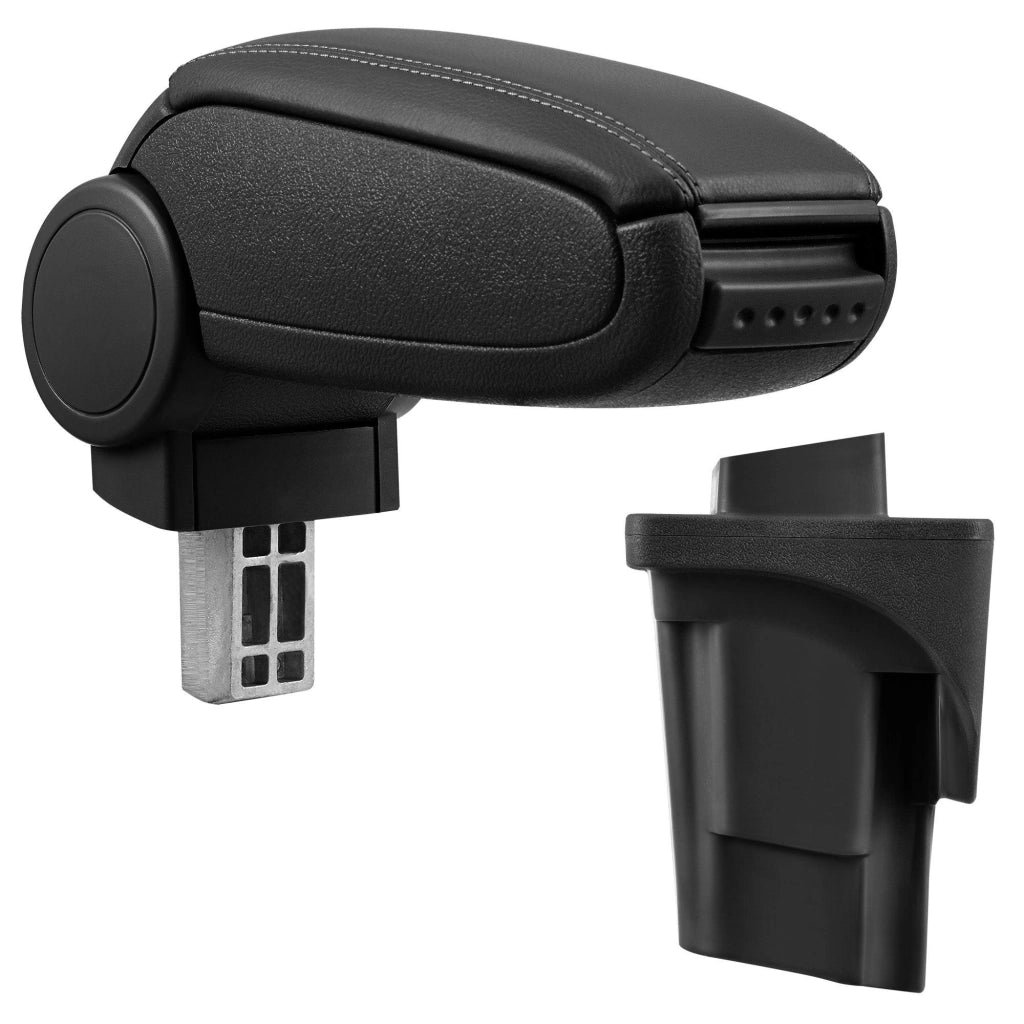 Bracciolo centrale per Seat Leon 1P con scomparto imbottito in similpelle nera con cuciture nere 03_0000665
