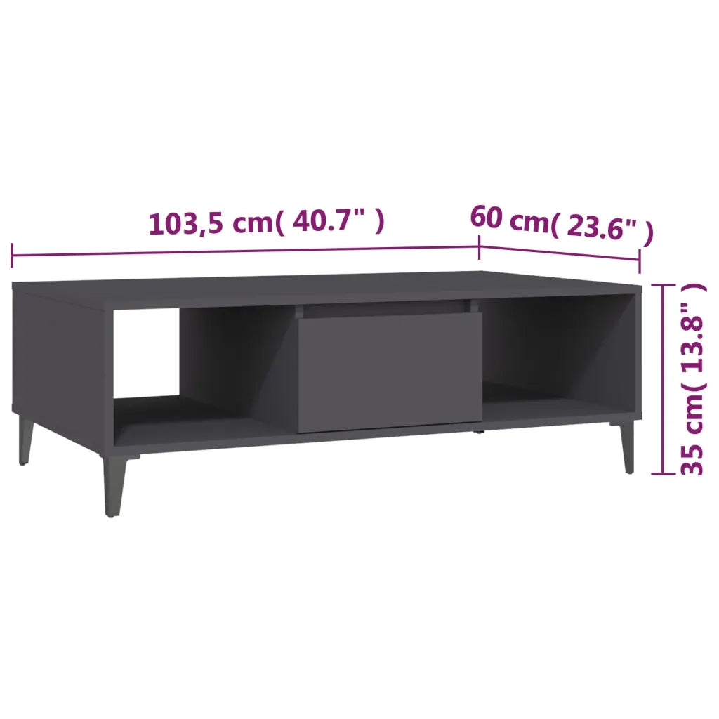 Tavolino da Salotto Grigio 103,5x60x35 cm in Legno Multistrato 806024