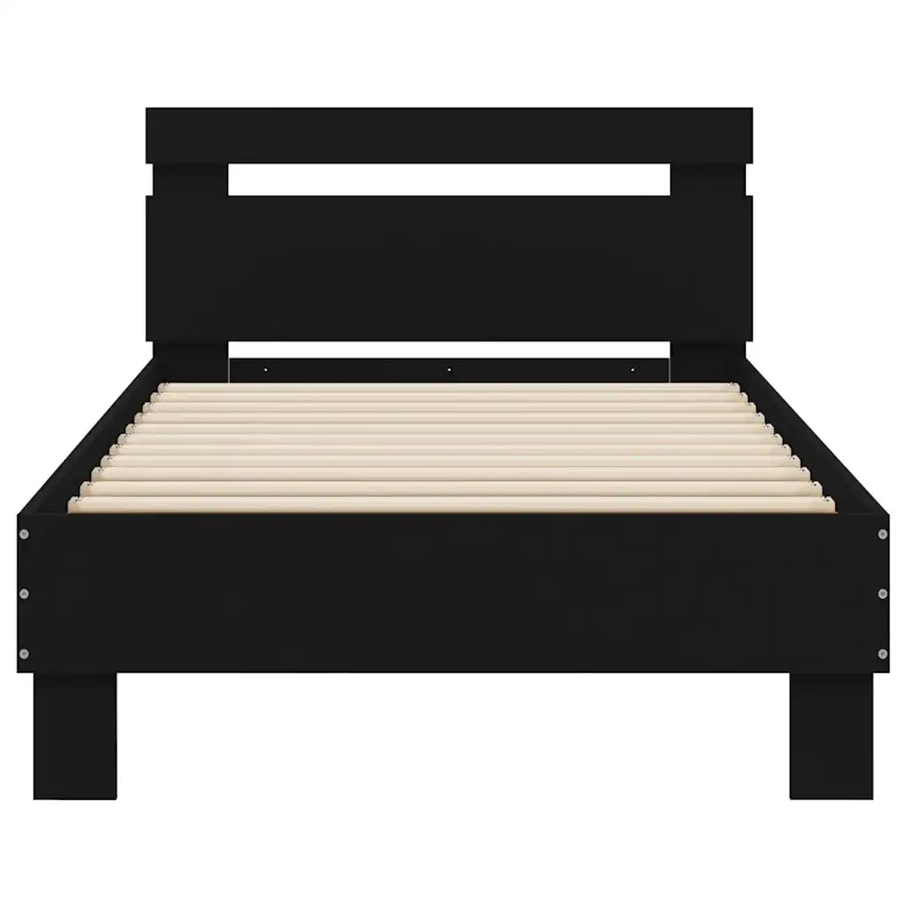 Letto singolo | Letto per adulti | Giroletto con Testiera e LED Nero 75x190 cm