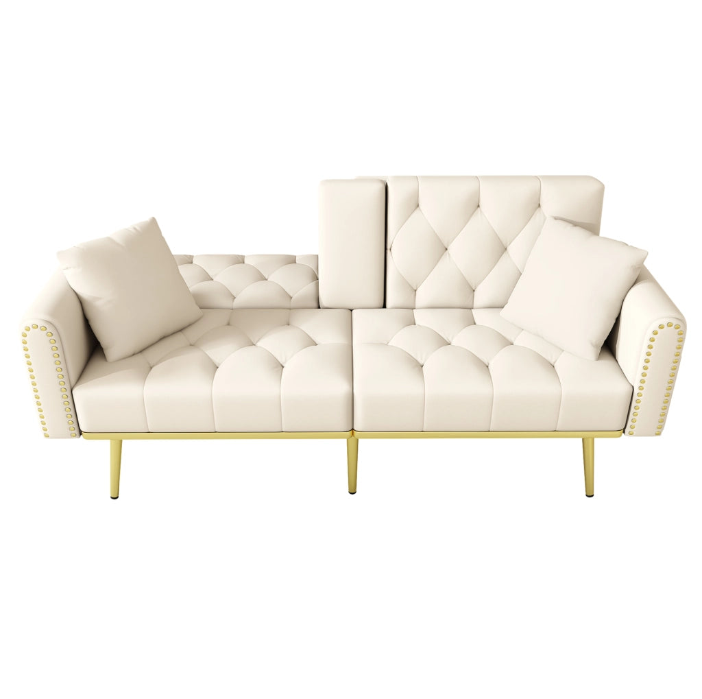 Divano letto 175x80x73.5 cm con schienale regolabile; portabicchieri; velluto beige