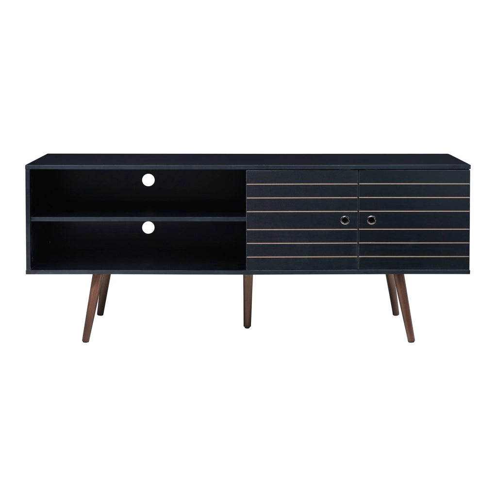 Mobile TV Vare con 2 Ante e 2 Scomparti Aperti 160 x 40 x 66 cm - Nero [en.casa]