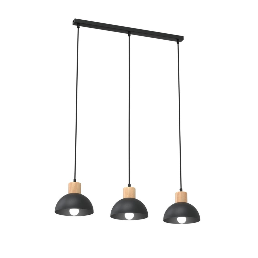 Lampada a sospensione Seco in acciaio nero e legno naturale