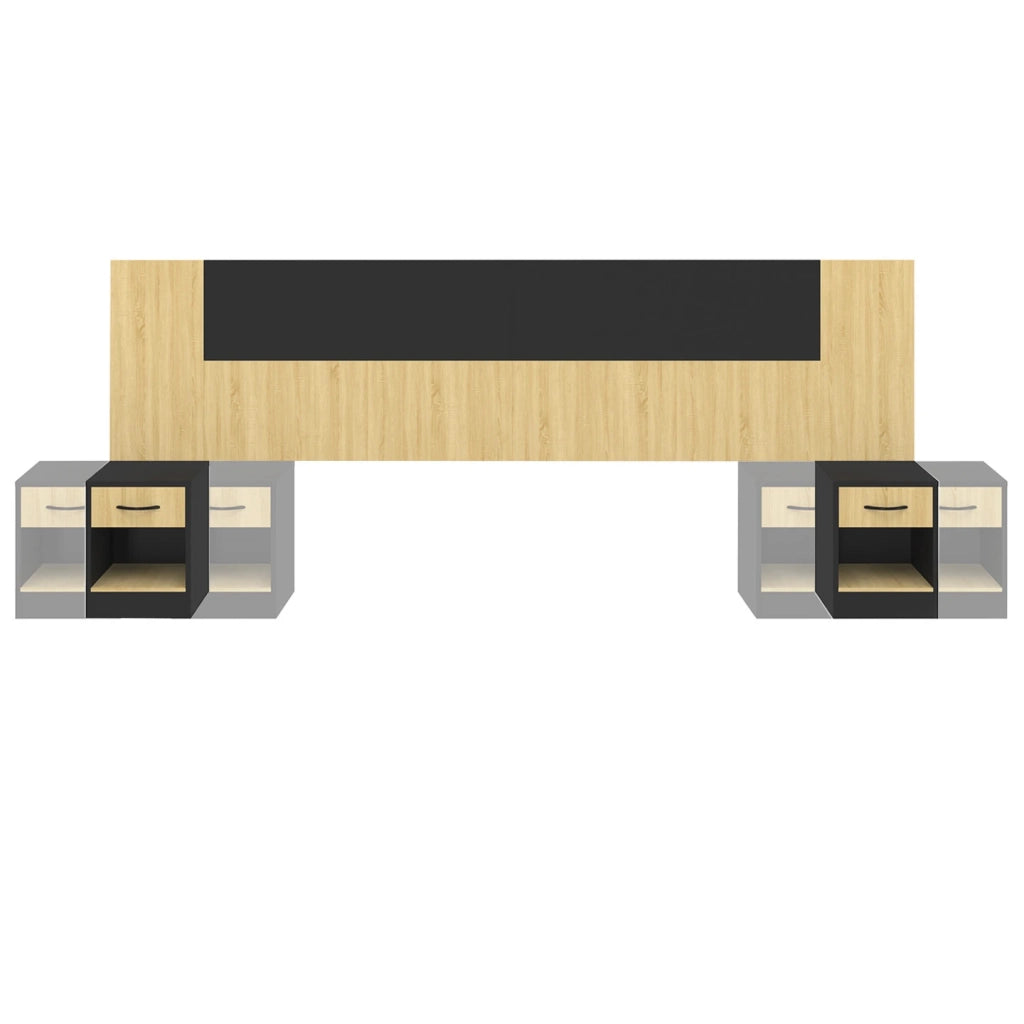 IDMarket - Cabecero SAPA para camas de 140 y 160 cm con mesillas negras y efecto madera