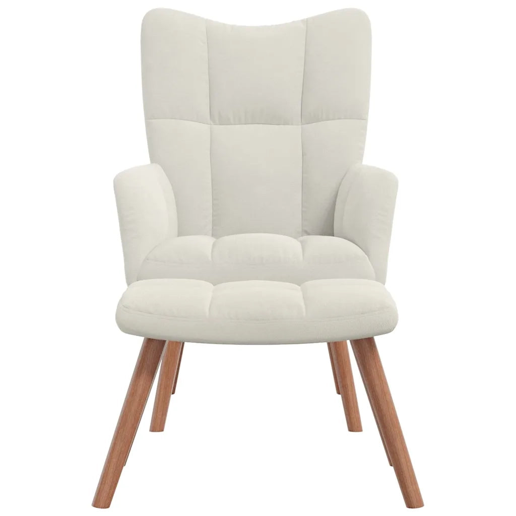 Divano Sedia-Poltrona Relax con Poggiapiedi Bianco Crema in Velluto 260321