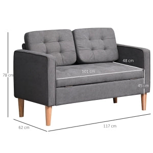 Divano a 2 posti in poliestere con vano contenitore e schienale capitonné per salotto grigio 117 × 62 × 78 cm