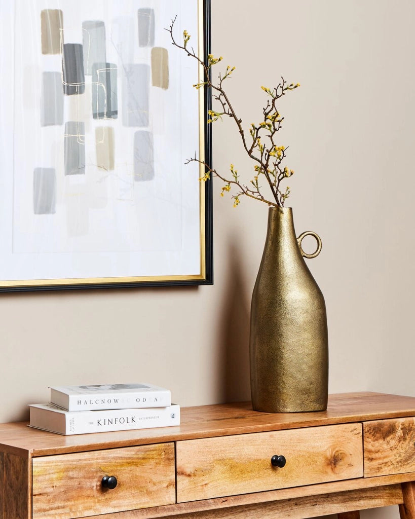Vaso decorativo in metallo alluminio con finitura ottone 46 cm decorazione casa accessorio
