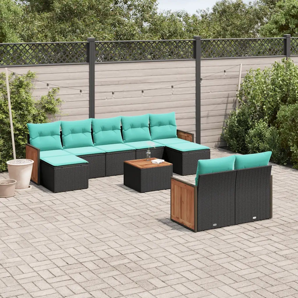 Set Divani da Giardino 10 pz con Cuscini Nero in Polyrattan 3228087