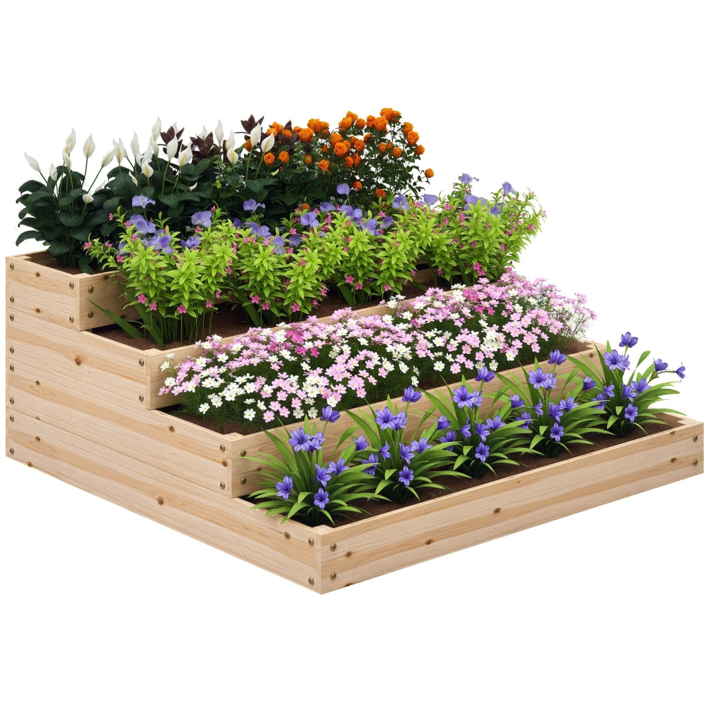 Casetta da giardino 4 livelli per orto ¨C zephmum ¨C 113x113x46 cm legno naturale