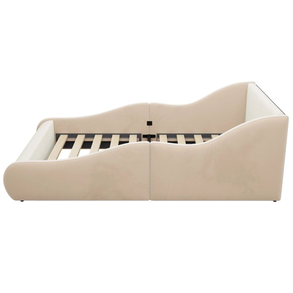 Letto imbottito 90x200 cm con sponde laterali in velluto beige
