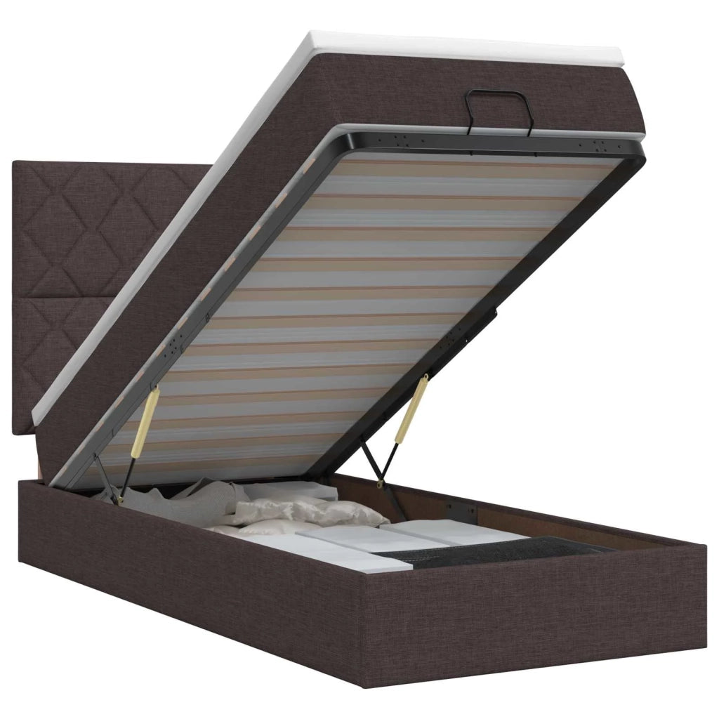 Letto ottomano con materasso Marrone Scuro 90 x 190 cm Tessuto 3457538