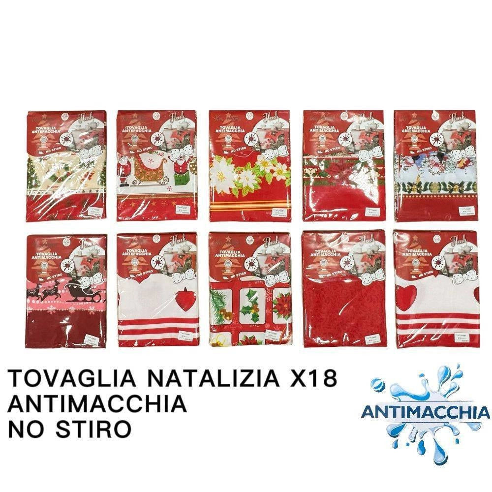 Trade Shop - Tovaglia Natalizia Antimacchia No Stiro Impermeabile Varie Fantasie 24 Posti -
