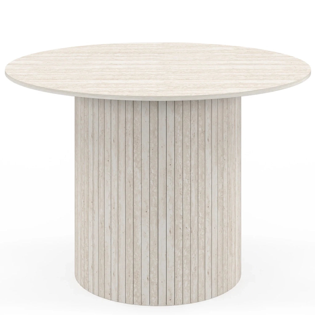 IDMarket - Tavolo da pranzo rotondo per 6 persone JULIETTE con gamba centrale a doghe in stile travertino 110 cm