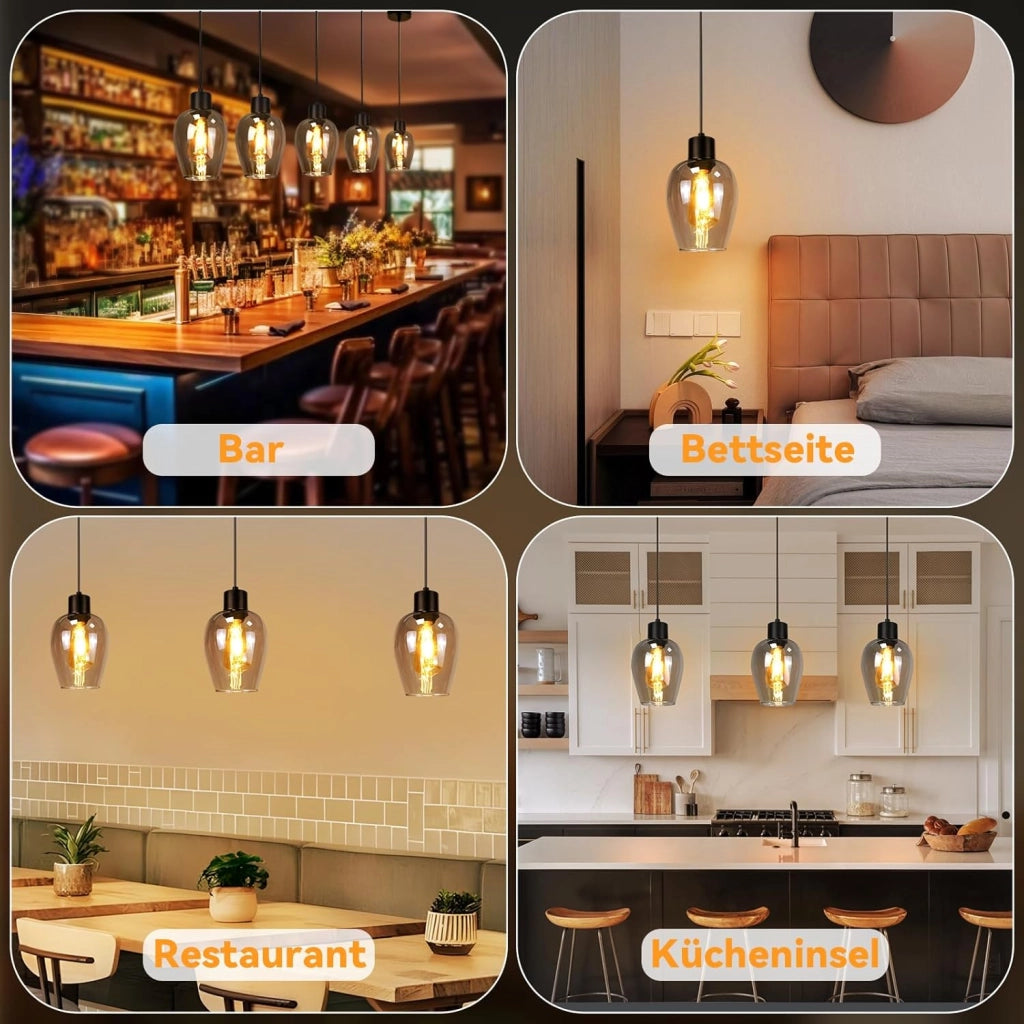 ZMH Lampada a Sospensione 1 Luce Vintage Vetro Fum¨¦ E27 per Sala da Pranzo Cucina Hotel Senza Lampadina