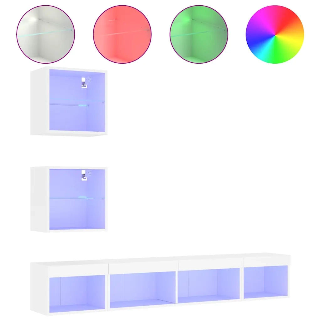 Mobili TV a Muro con LED 5pz Bianchi in Legno Multistrato 3216697