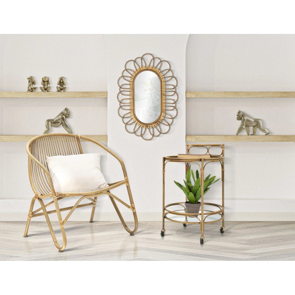 Carrello bar Panama rotondo in ferro, rattan e vetro Ø 51x74 cm