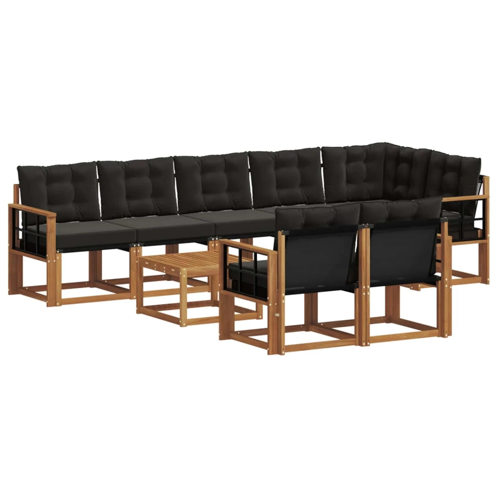 Set di divani da esterno con cuscino 9 pcs Naturale e Nero