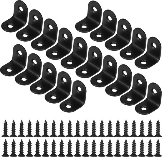 Angolo 90 gradi - Acciaio inossidabile - Supporto angolare con viti - Mobili segreteria tavolo pannello - 20x20 mm - 20 pezzi - Nero