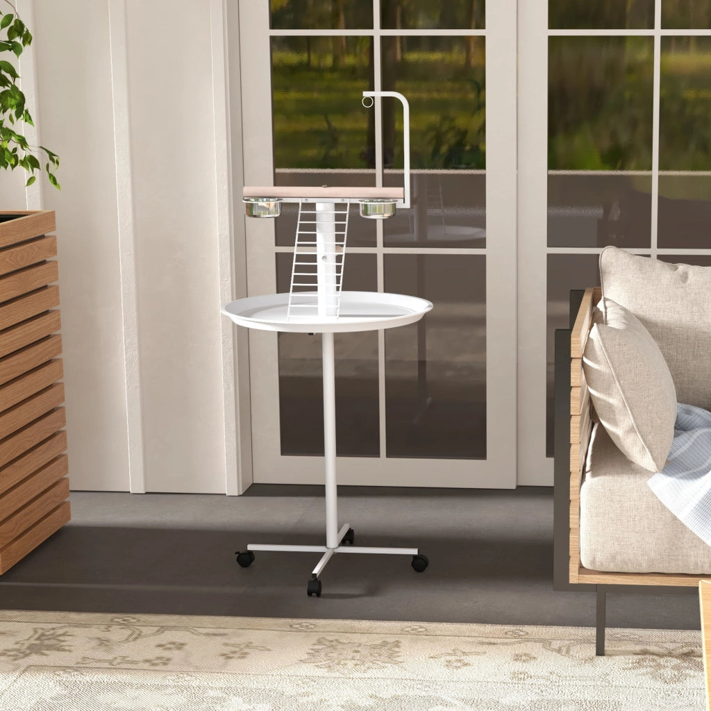 Mangiatoia per uccelli con ruote e posatoio ¨C zephmum ¨C bianco ? 60 x 138H cm