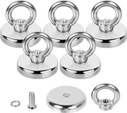 Fishing Magnet - 5 Magneti forti 32mm con 45kg di forza di trazione - Magnetismo neodymium con occhio adatto per pesca in fiume recupero ecc.