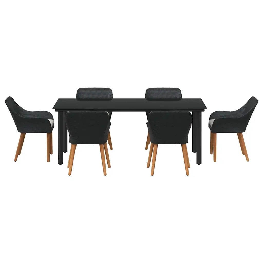 Set da Pranzo per Giardino con cuscino 7 pcs Nero polyrattan