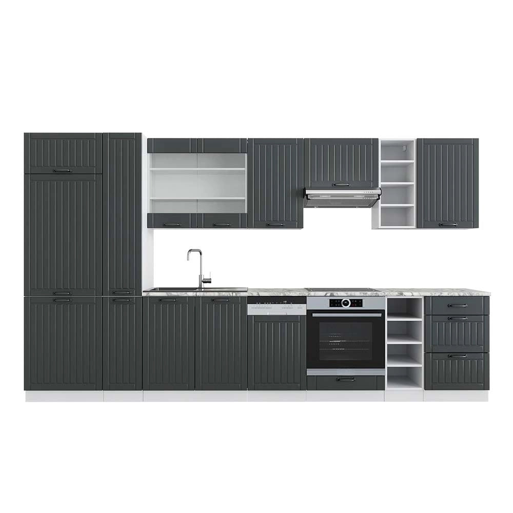 Cucina componibile Fame-Line Antracite rustico/Bianco 355 cm, PL Marmo Vicco