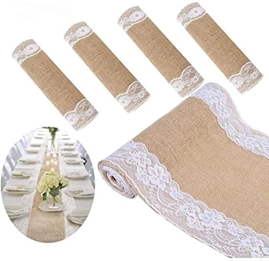 Decorazione di nozze in juta naturale - Tavolo da pranzo con bordo 30 x 275 cm - 5 pezzi