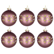Palline di Natale in Vetro Malva con Decorazioni Oro Achillea Diametro: 80 mm