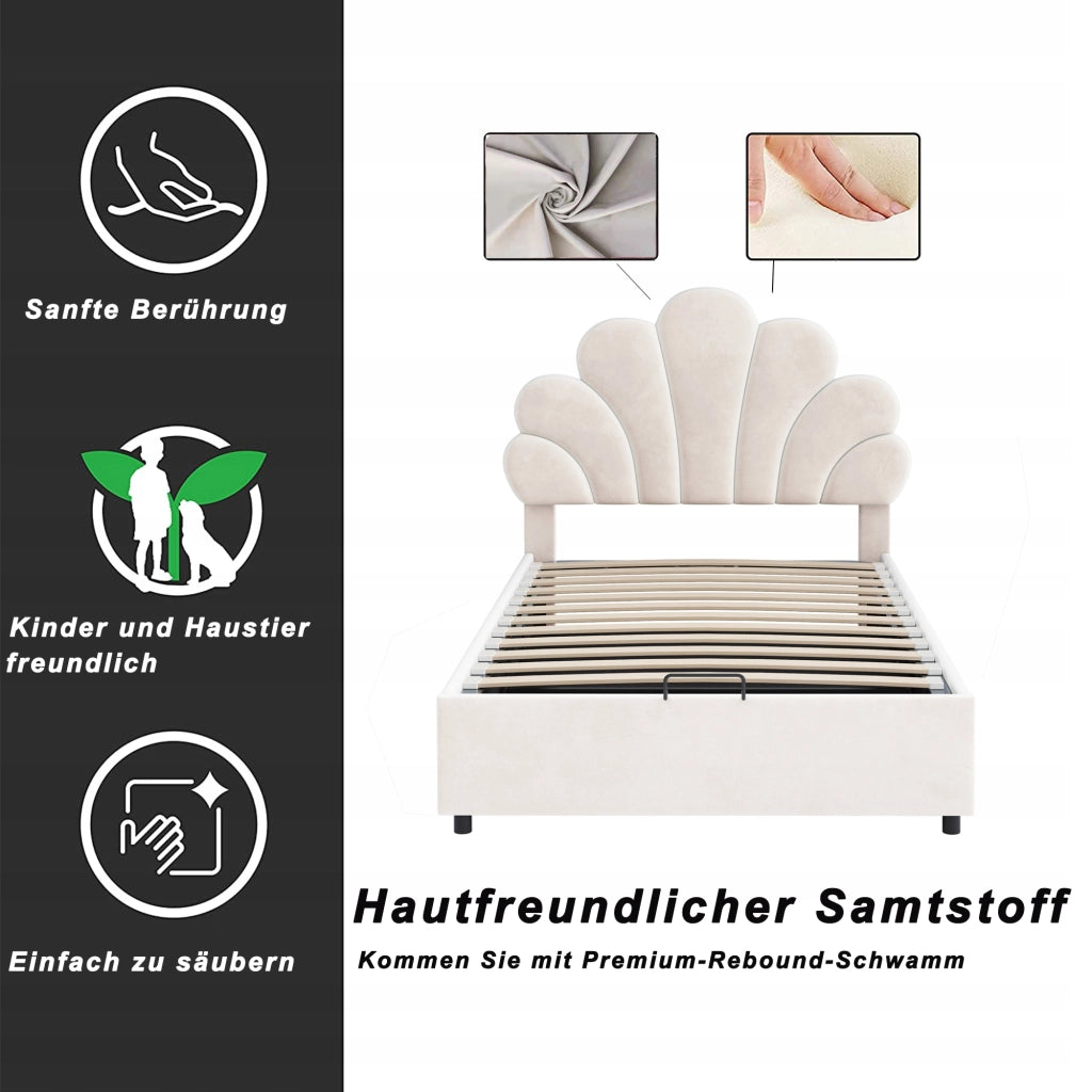 Letto imbottito 90x200 beige - Xylo - Struttura sollevabile