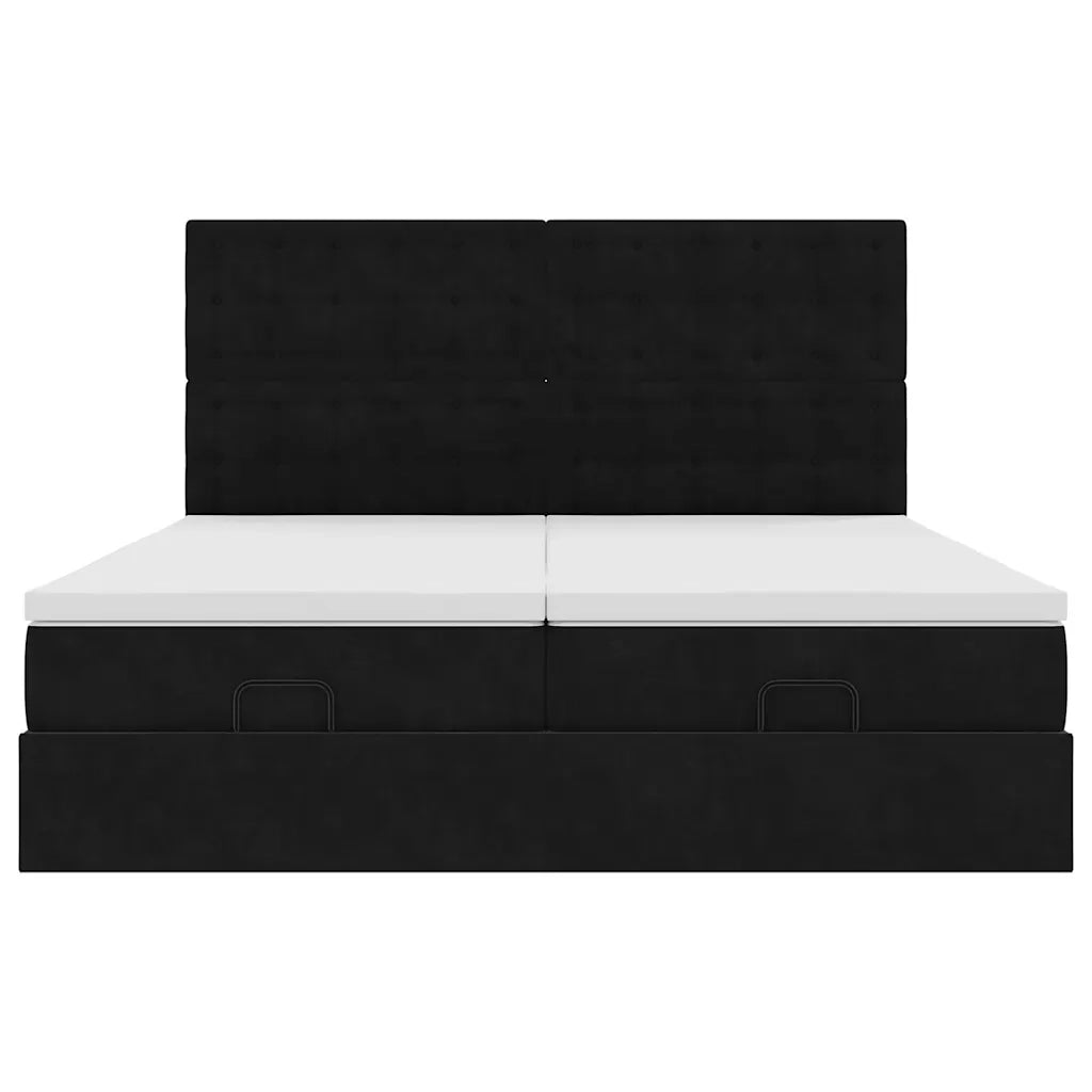 Struttura Letto Pouf con Materassi Nero 160x200 cm in Velluto 3313804