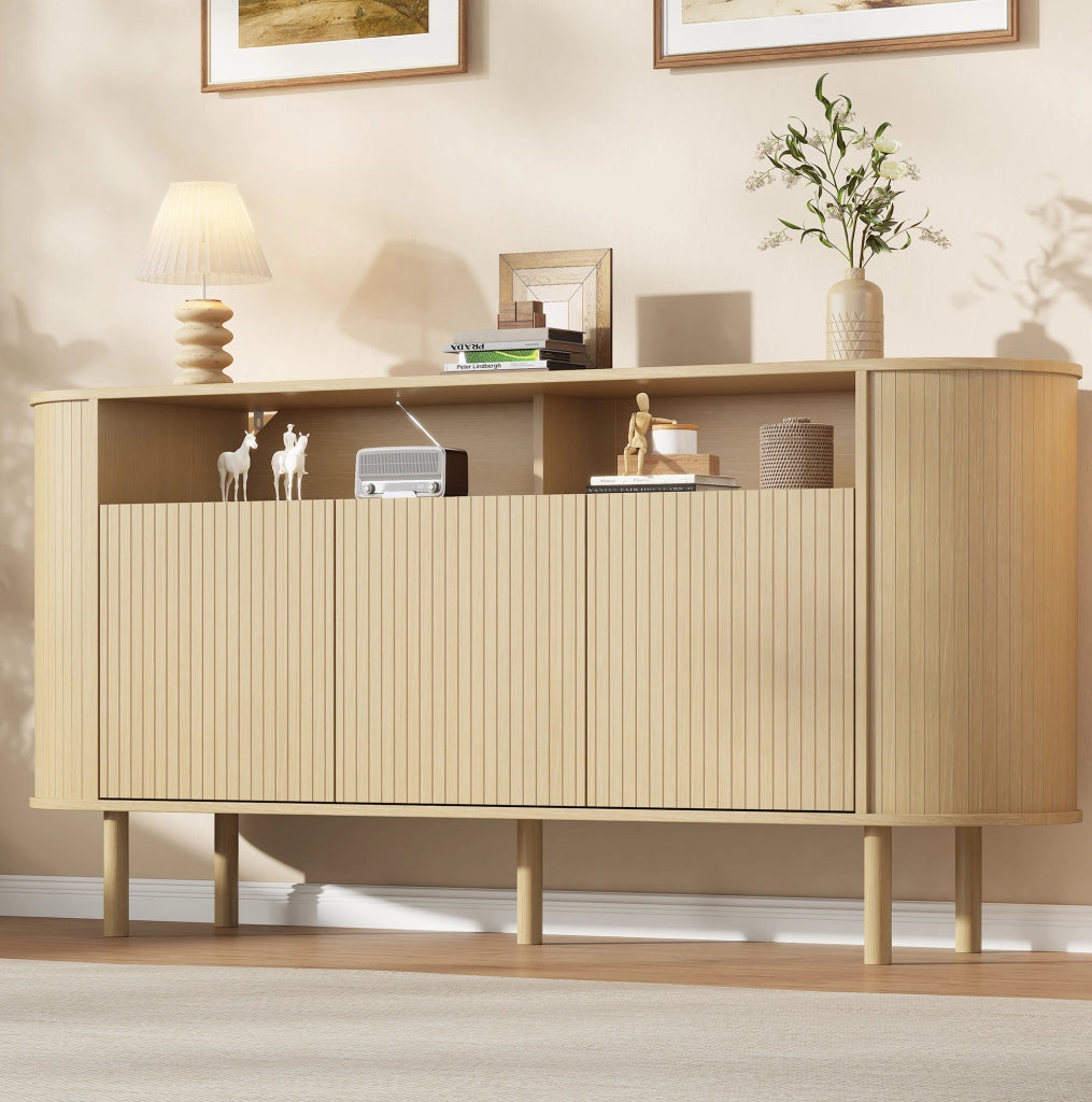 Credenza moderna 160 cm con 3 ante e vani aperti