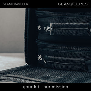 GlamSeries GlamTraveler Borsa porta trucchi con 3 astucci, trousse con fibbia per fissaggio a valigie, pochette da lavoro ideale per truccatori e parrucchieri