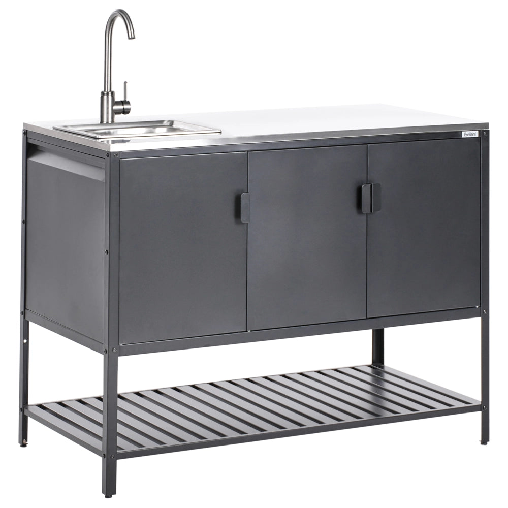 Armadietto da giardino in acciaio inox nero con 3 ante giardino cucina esterno