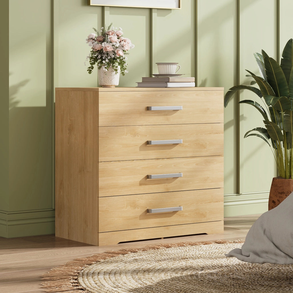 Cassettiera 4 Cassetti con Maniglie in Metallo ¨C Zephmum ¨C Effetto Rovere 60x40x