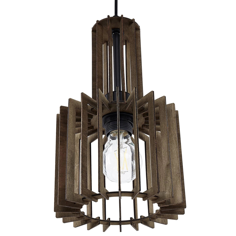 Lampada a Sospensione in Legno Scuro MDF Metallo Lampada a Sospensione Paralume Aperto Boho Design Cucina Soggiorno Decorazioni
