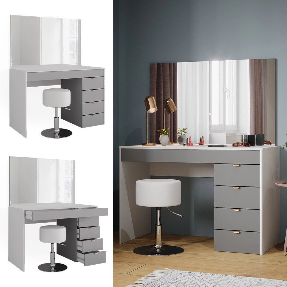 Vicco Tavolo da toeletta Bianco/grigio/grigio 115 cm con sgabello