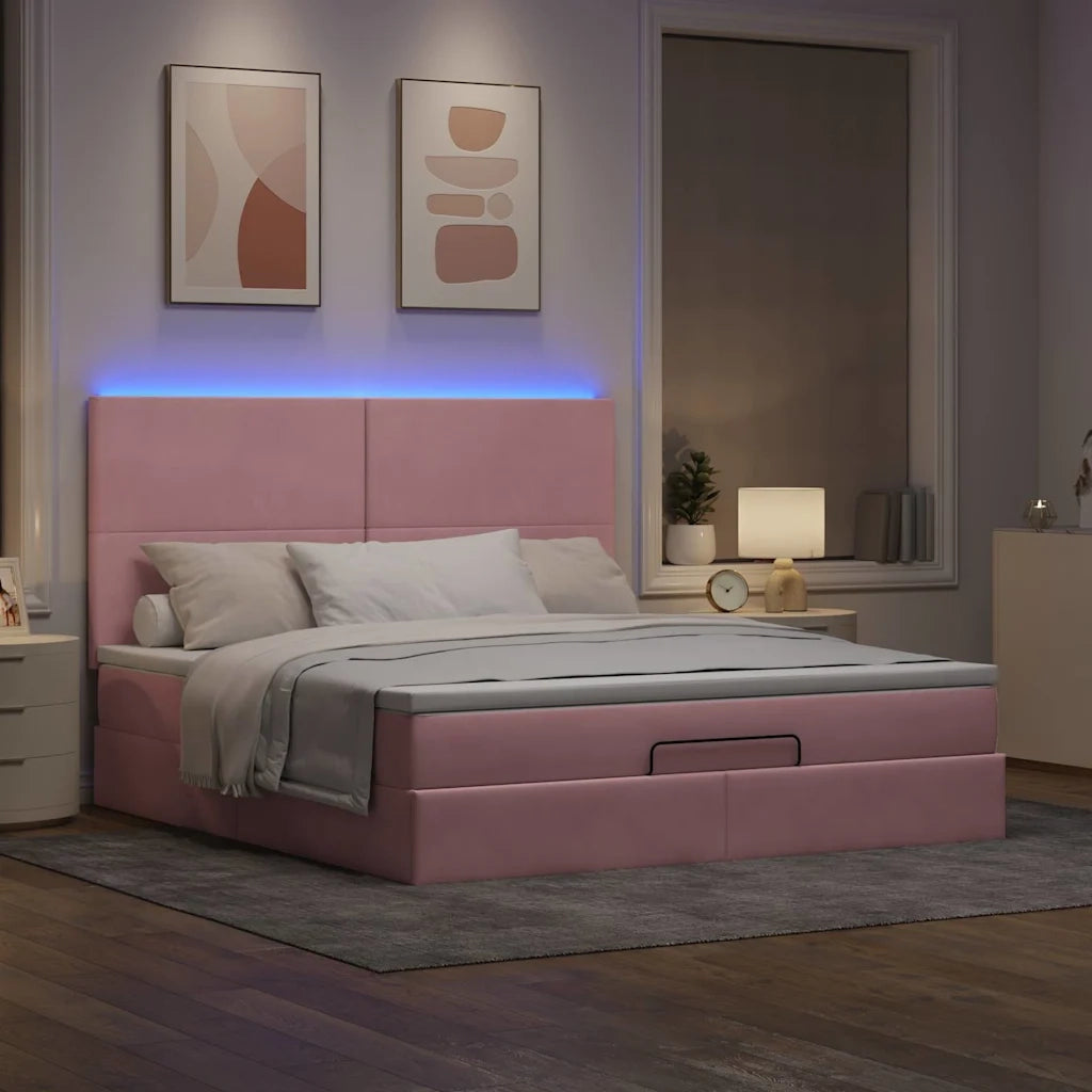 vidaXL Struttura Letto Pouf con Materassi Rosa 160x200 cm Velluto