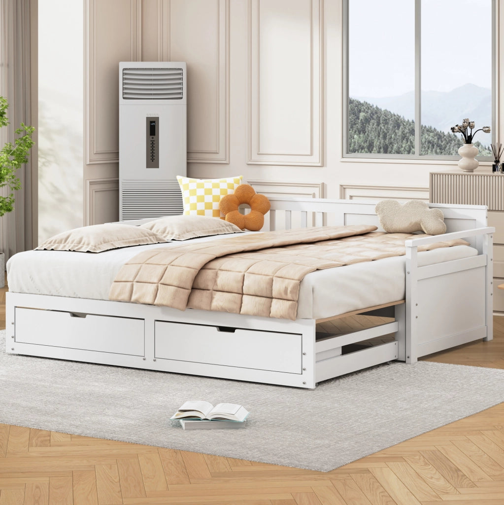 Letto da giorno con cassetti e letto estraibile 90x190/180x190 cm; bianco