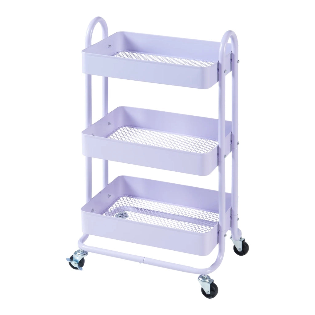 Carrello di servizio mobile contenitore per cucina/soggiorno con 3 cestelli 79 x 46 x 35 cm acciaio viola 03_0009233
