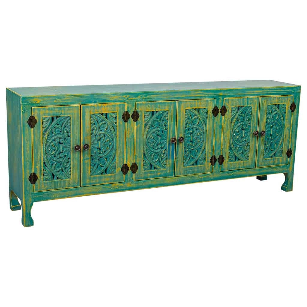 Mobile basso in legno con 6 porte 130x24x51,5