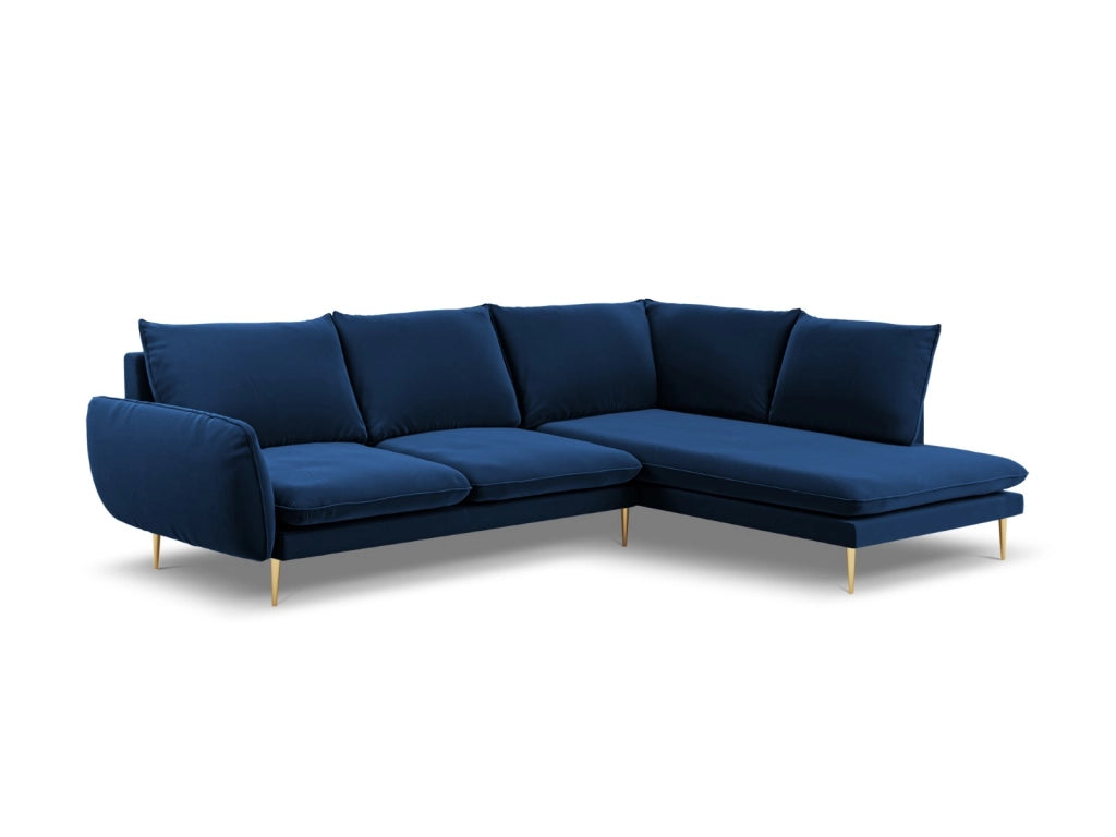 Cosmopolitan Design - Divano angolare destro "Vienna" 6 posti in velluto blu reale 