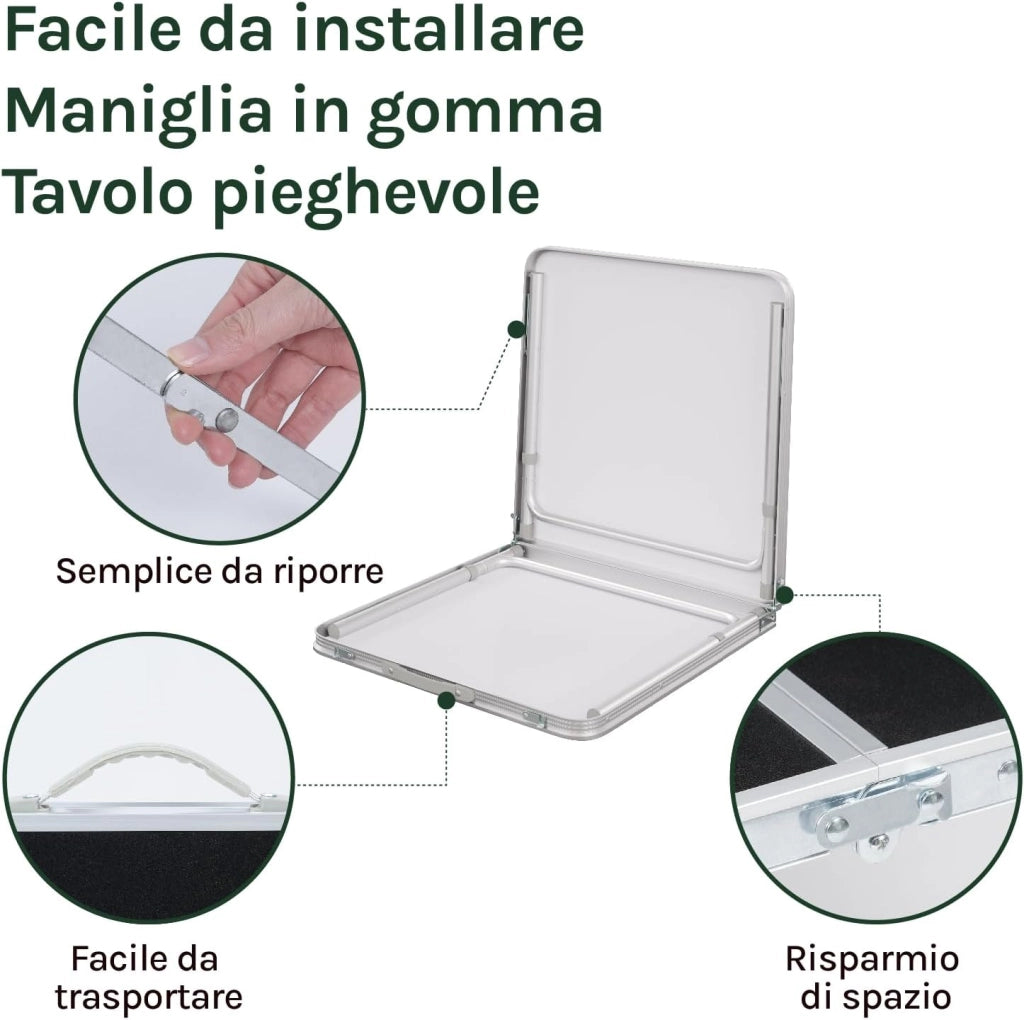 Tavolo da Campeggio Pieghevole Portatile con Maniglia per Picnic Giardino Altezza Regolabile in Alluminio MDF 120x60x55/70cm