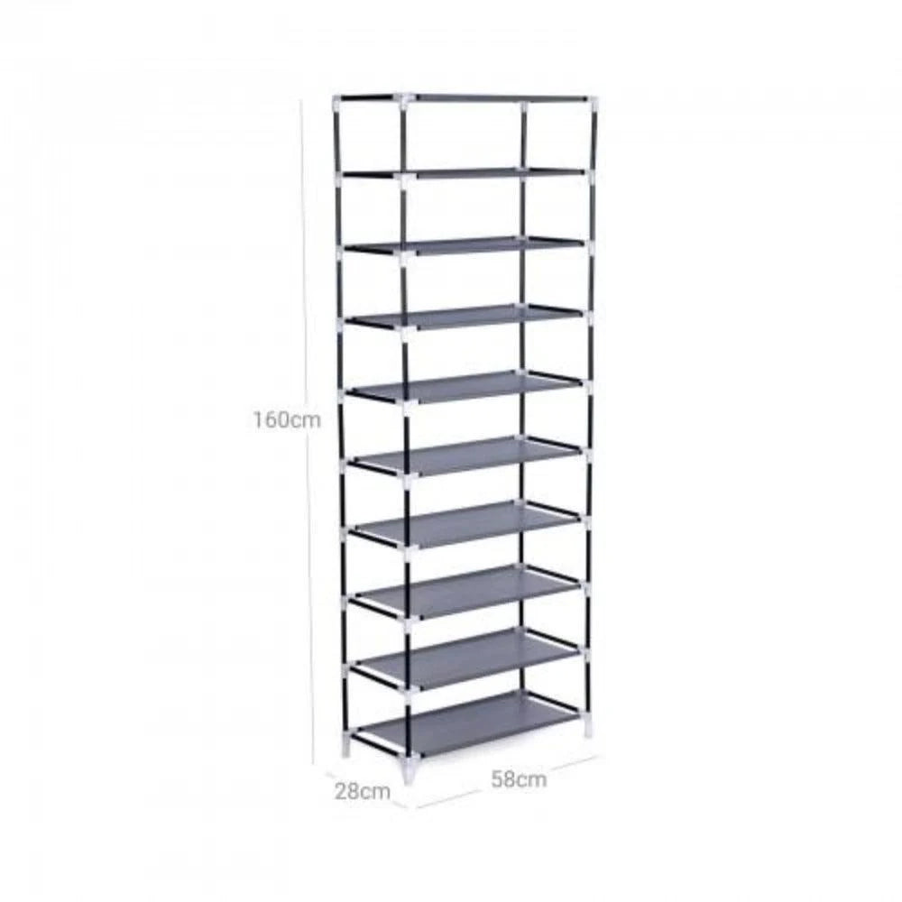 Scarpiera/scaffale a 10 ripiani con coperchio contiene 27 paia di scarpe 58 x 28 x 160 cm grigio 12_0001085