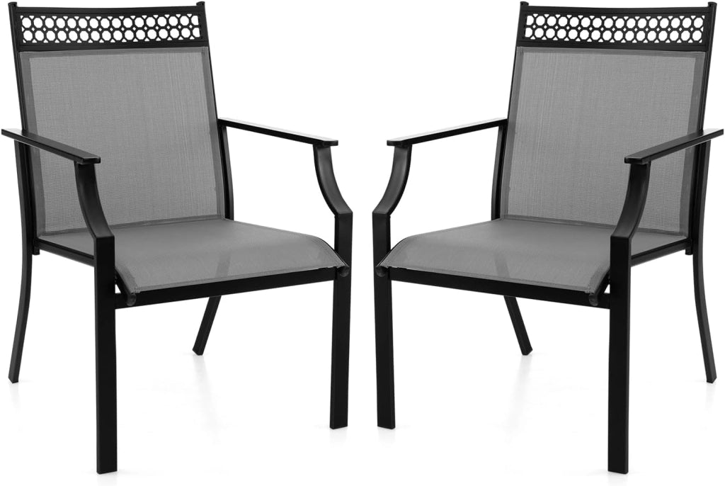 Set di 2 sedie da giardino, mobili da giardino in tessuto traspirante per tutte le condizioni atmosferiche, con schienale e braccioli, portata 150 kg, per esterni, per terrazza, balcone e