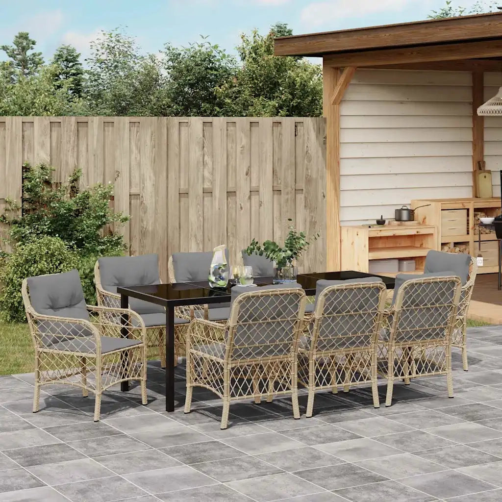 Set da Pranzo per Giardino con cuscino 9 pcs Beige polyrattan 3380238