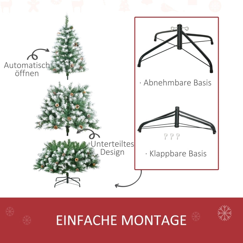 Albero di Natale artificiale, 800 rami, 61 pigne, punte innevate, ignifugo, 180 cm