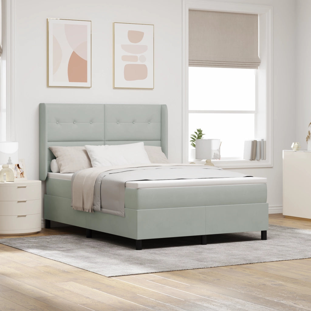 Letto Box Spring con Materasso e Luce LED Grigio Chiaro 140x200 cm Velluto
