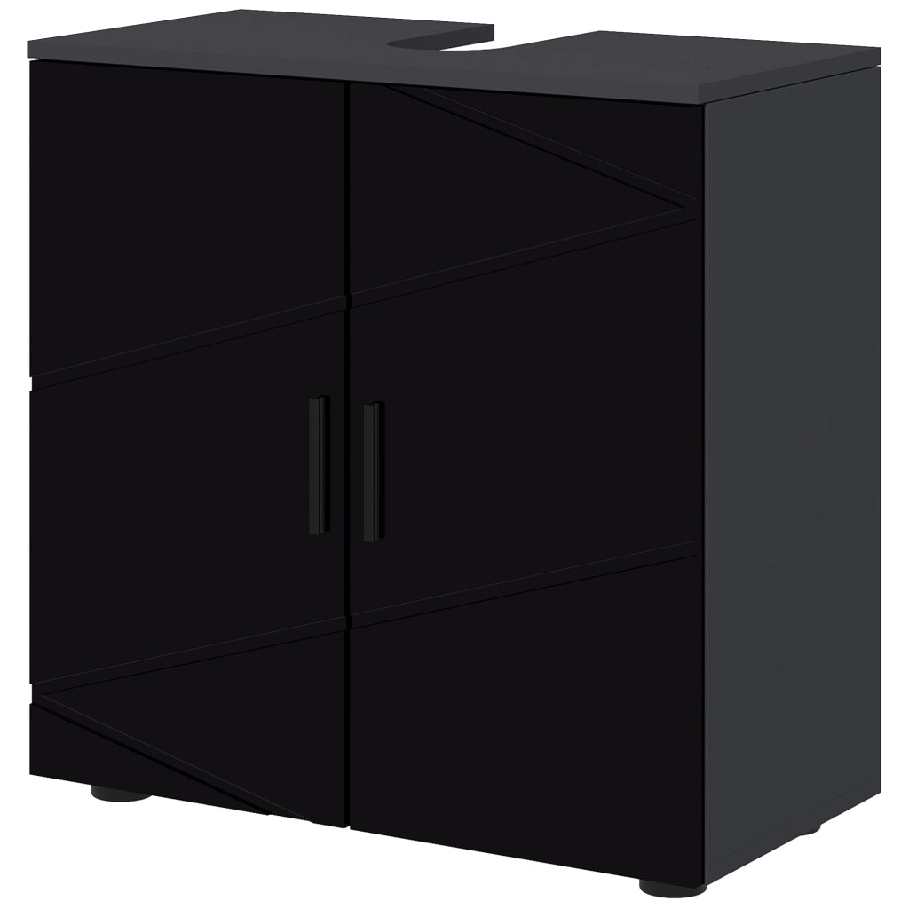 EasyComfort Mobile Sottolavabo Bagno in Legno con Armadietto 2 Ante, 60x30x60cm, Nero