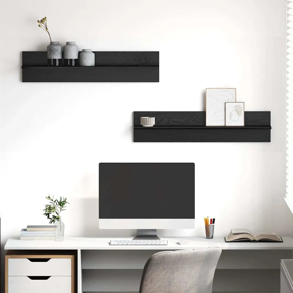 Scaffale da parete 2 pcs Rovere Nero 80 x 11,5 x 18 cm 875190